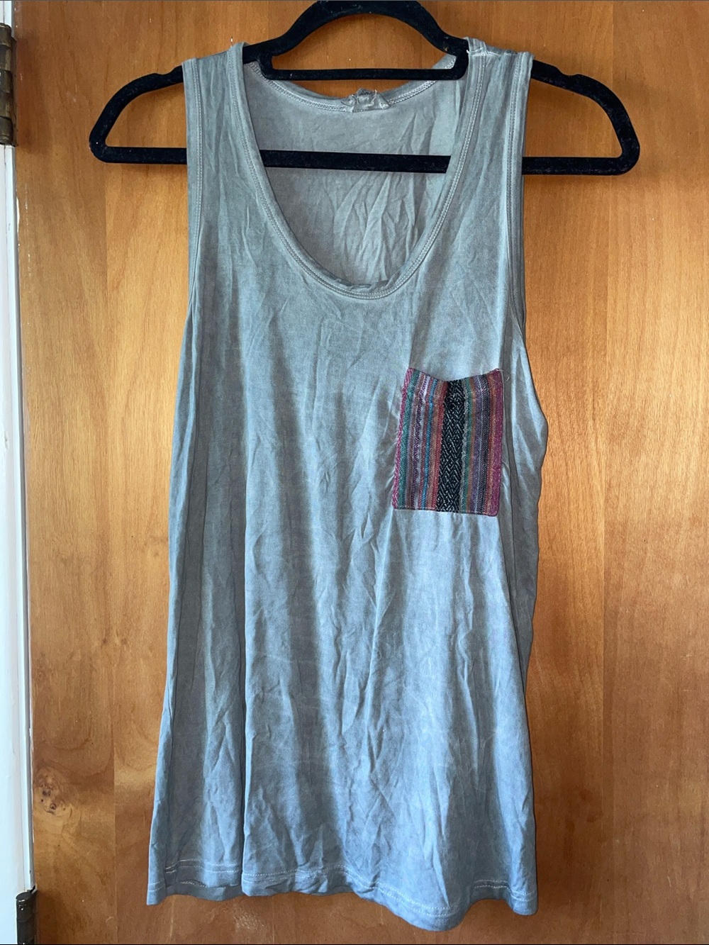 POL Gray Tank Top with Multicolor Striped Pocket